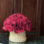 Willow | petite cane basket with red roses